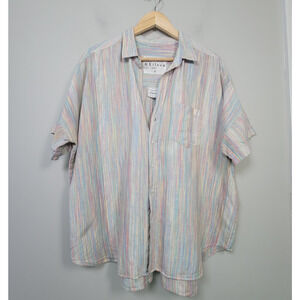 Flaw Frank & Eileen XL Linen Cotton Striped Short Sleeve Button Up Rose Shirt